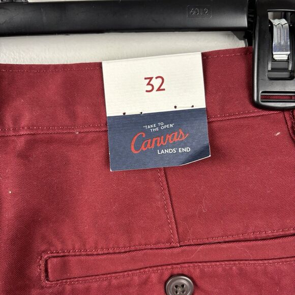 NWT Lands End Shorts Men 32 Dark Red  9" Inseam Flat Front Chino 5 Pocket Canvas - Picture 5 of 11